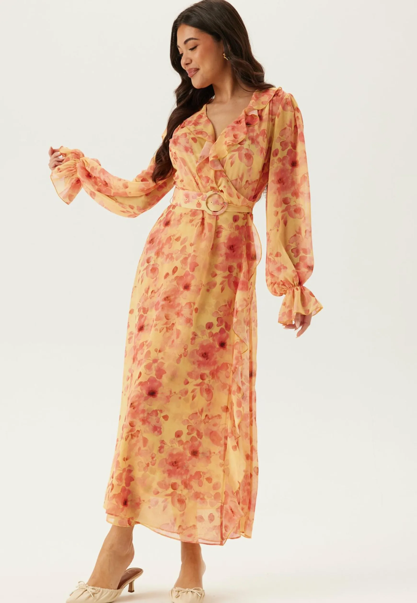 Belted Chiffon Midi Dress