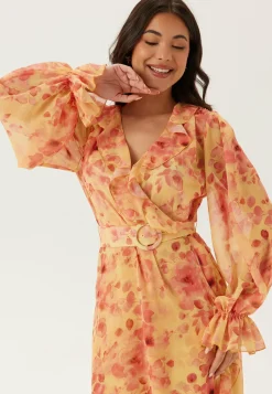 Belted Chiffon Midi Dress