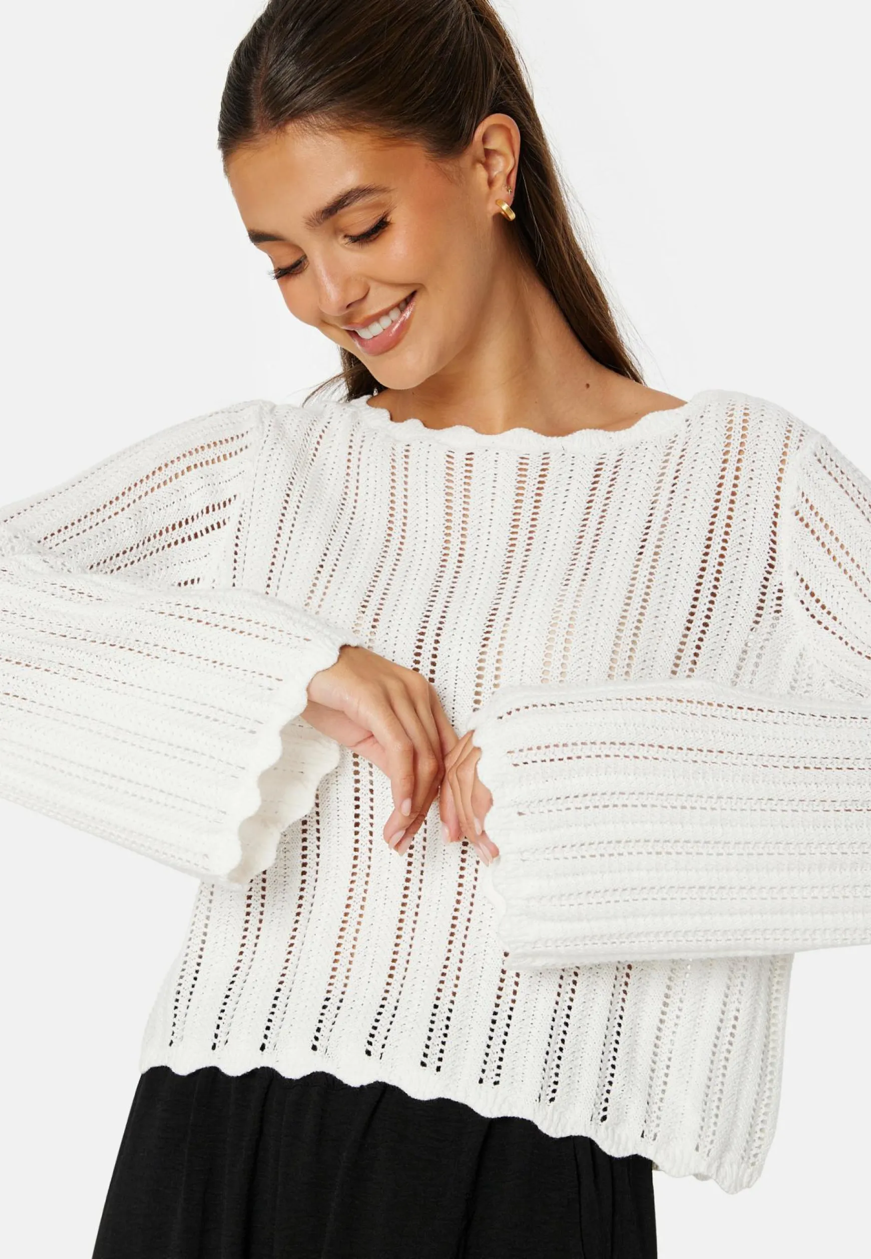 Boat Neck Structure Knitted Sweater