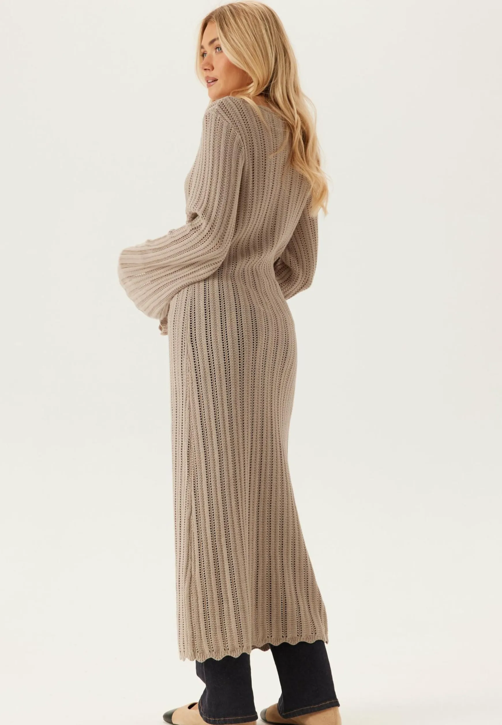 Boat Neck Structure Knitted Dress