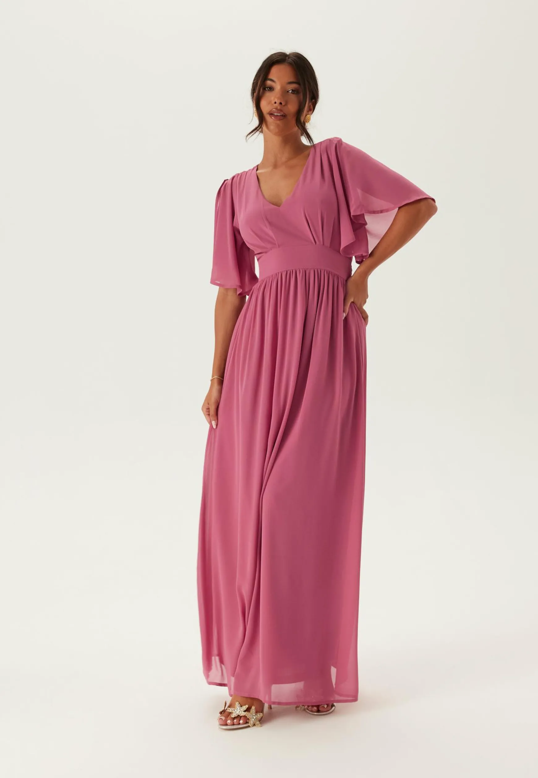 Butterfly Sleeve Chiffon Gown