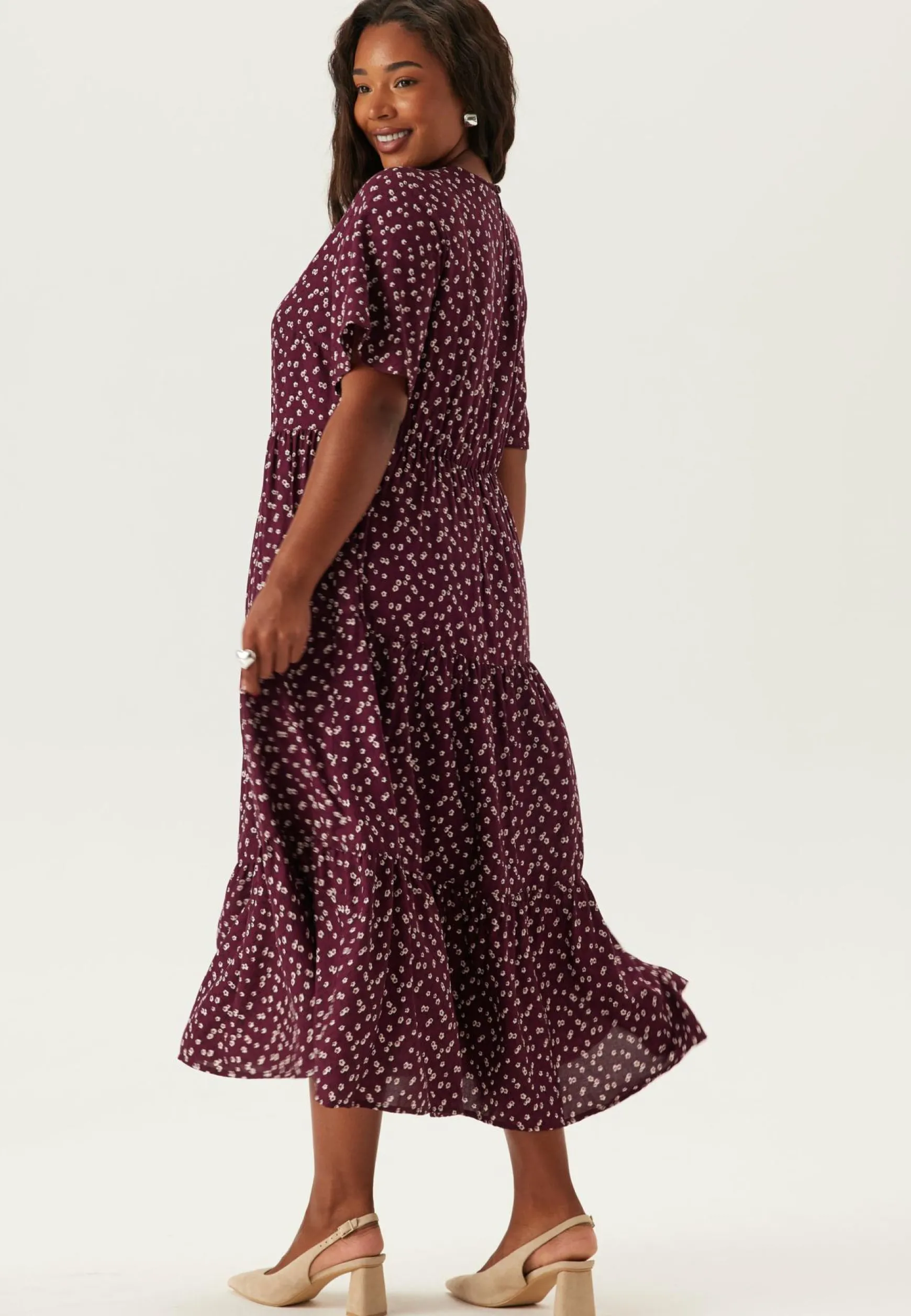 Butterfly Sleeve Viscose Midi Dress