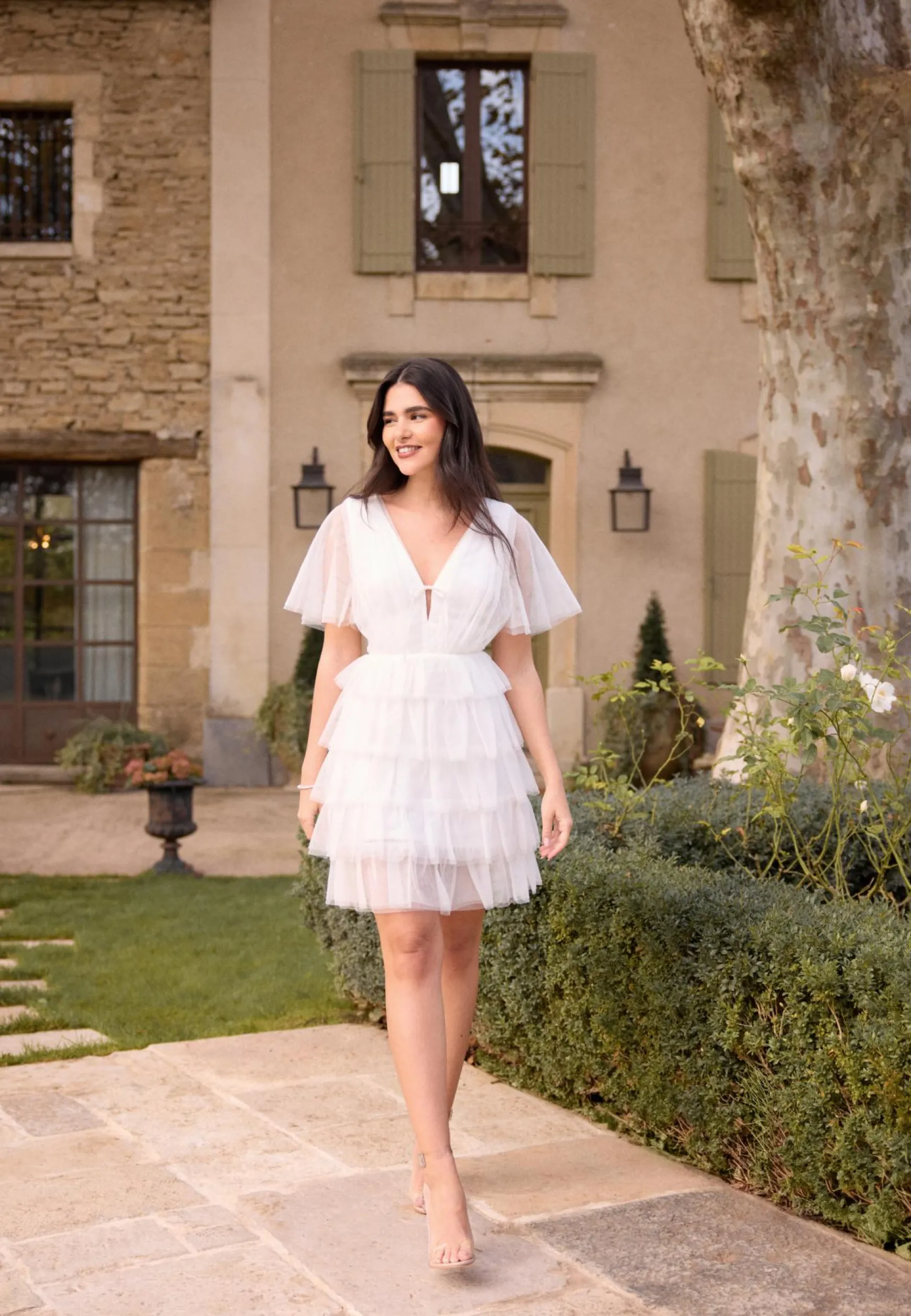 Deep V-neck Tulle Dress
