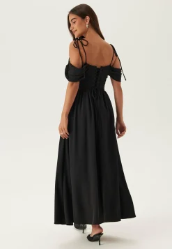 Draped Off Shoulder Corset Midi Dress
