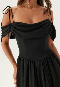 Draped Off Shoulder Corset Midi Dress