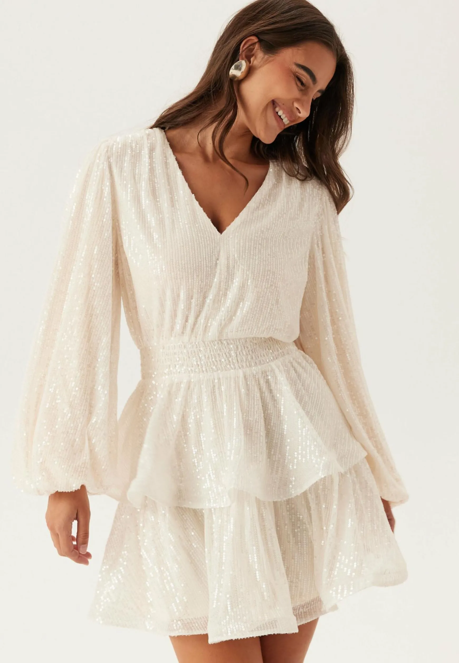Flounce Balloon Sleeve Sequin Dress