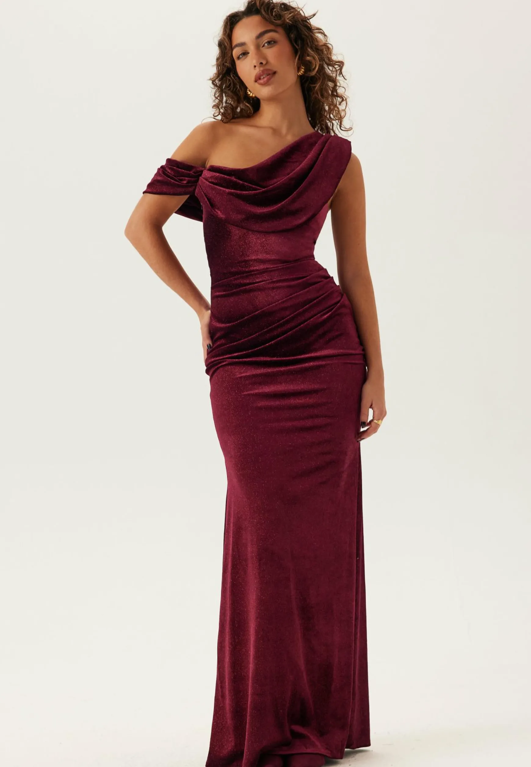Glitter Velvet One Shoulder Maxi Dress
