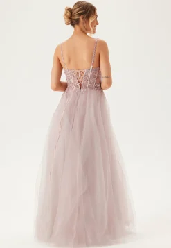 Glittering tulle evening dress with lacing