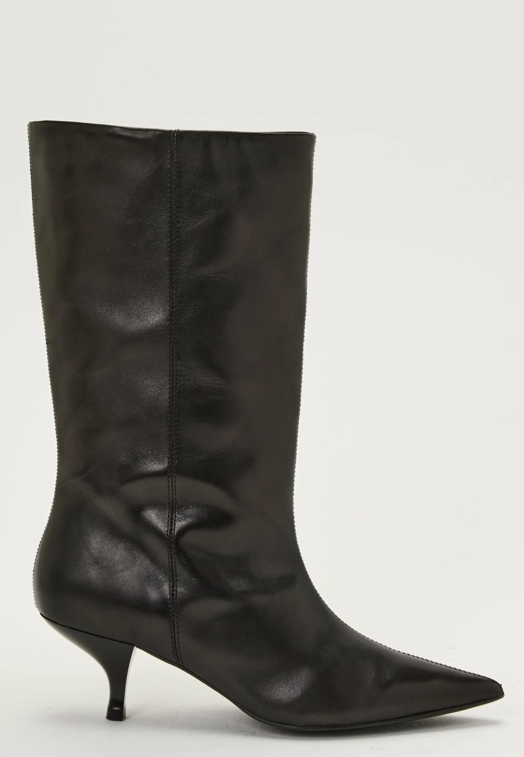 Heeled Mid Knee Leather Boot
