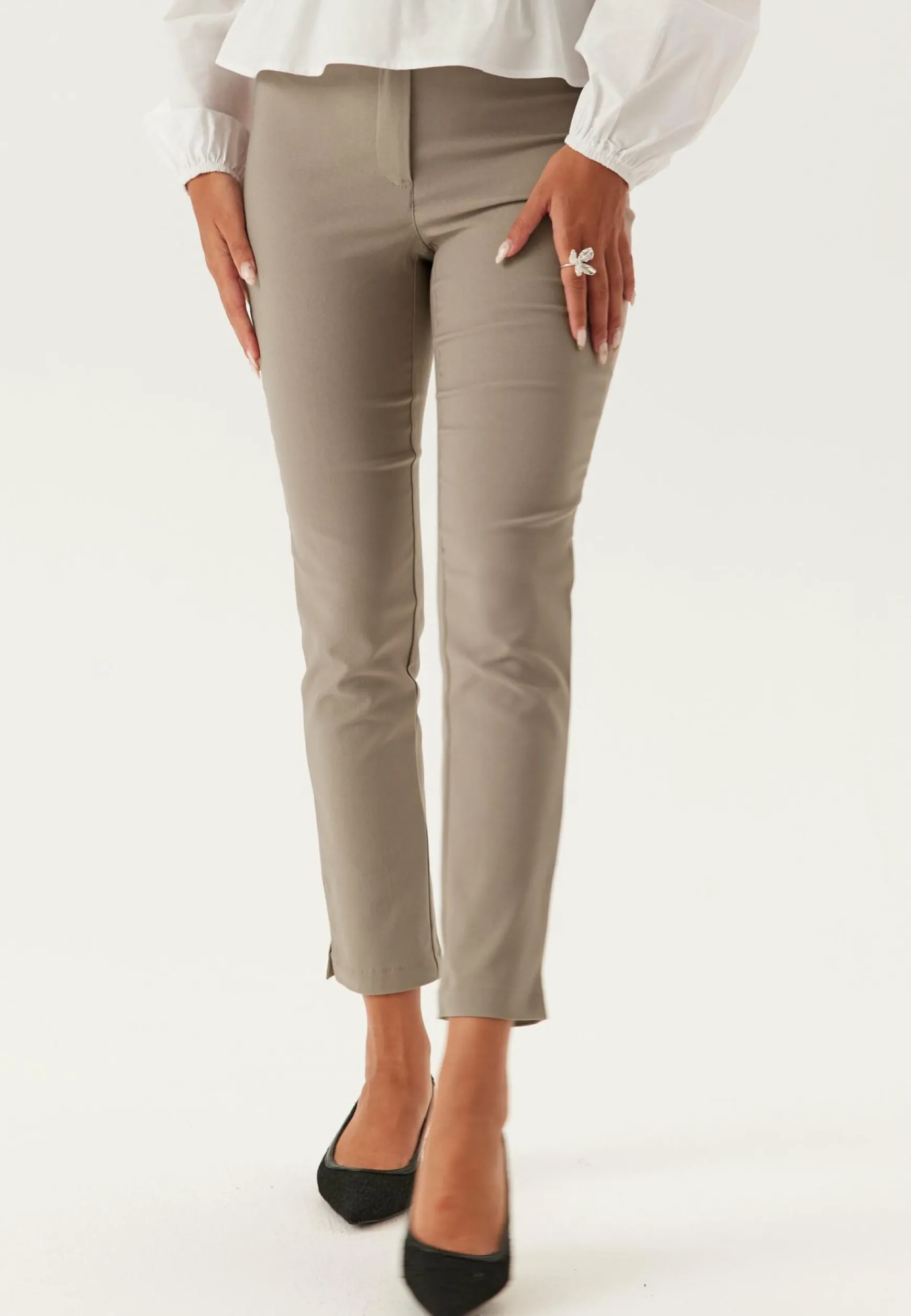 High Waist Stretchy Cropped Slit Trousers
