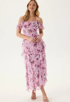 Peaky Shoulder Flounce Maxi Dress