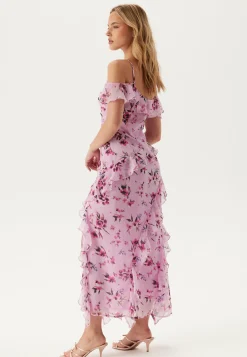 Peaky Shoulder Flounce Maxi Dress
