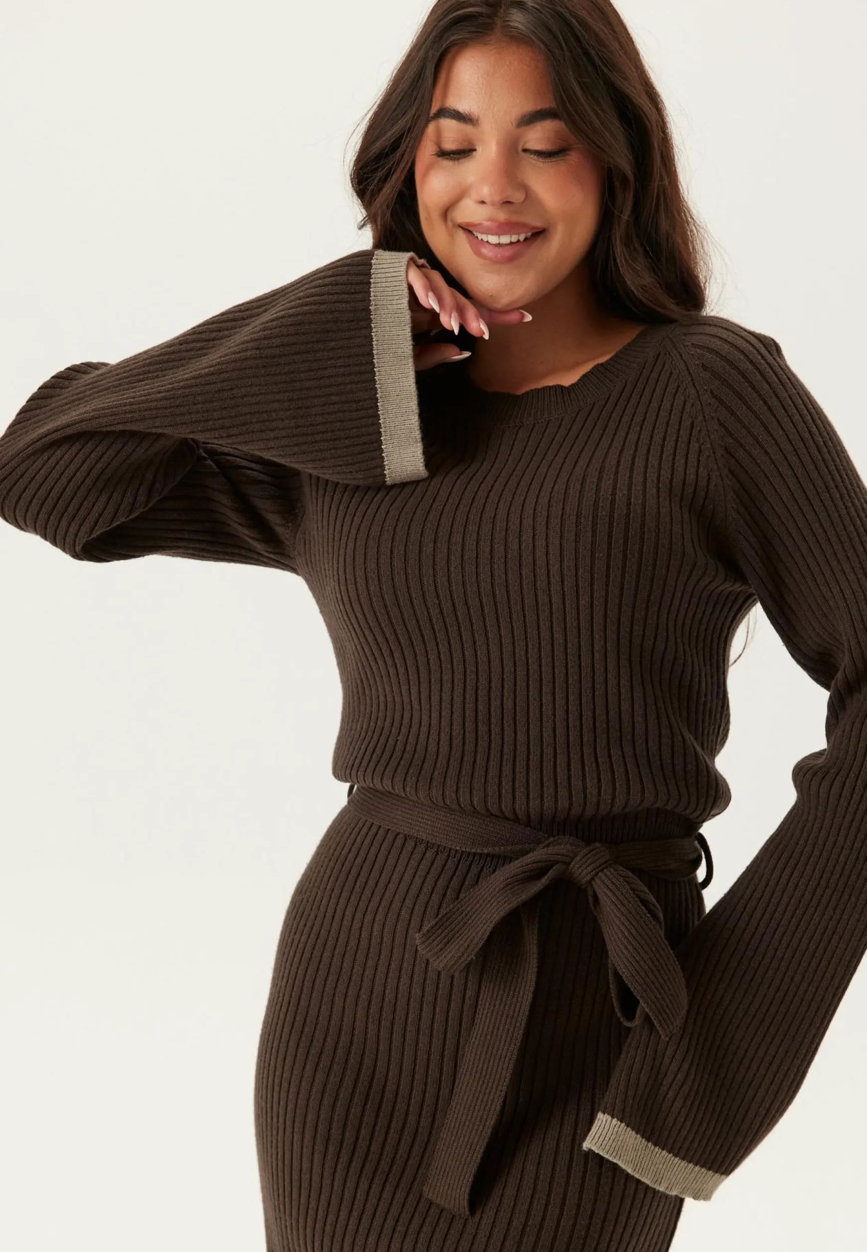 Round Neck Rib Knitted Maxi Dress