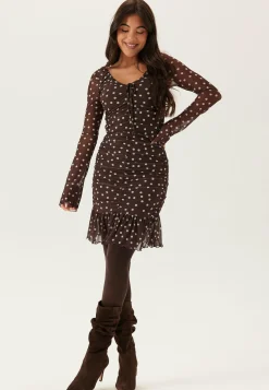 Ruched Mesh Frill Dress