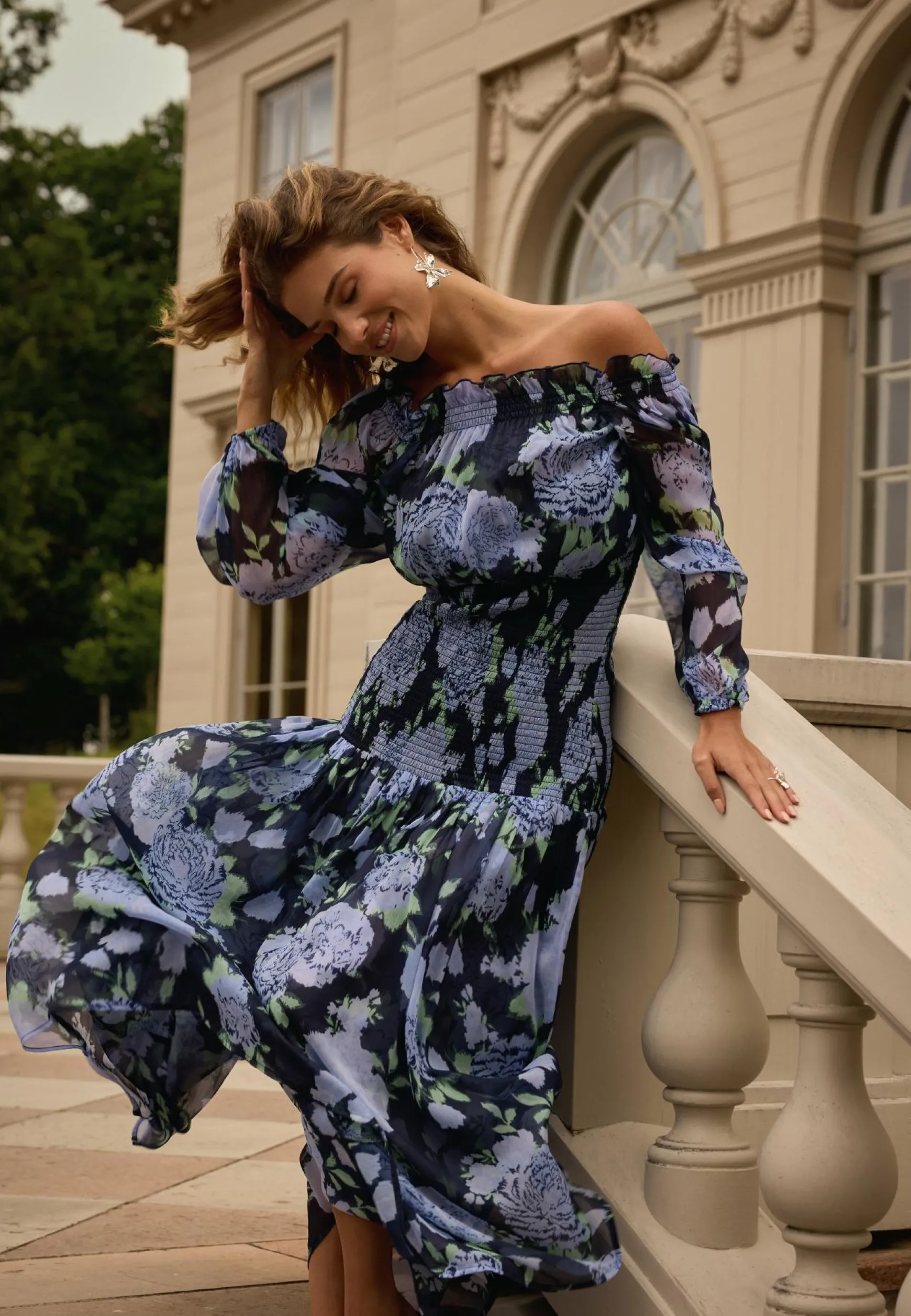 Smock Off Shoulder Maxi Dress
