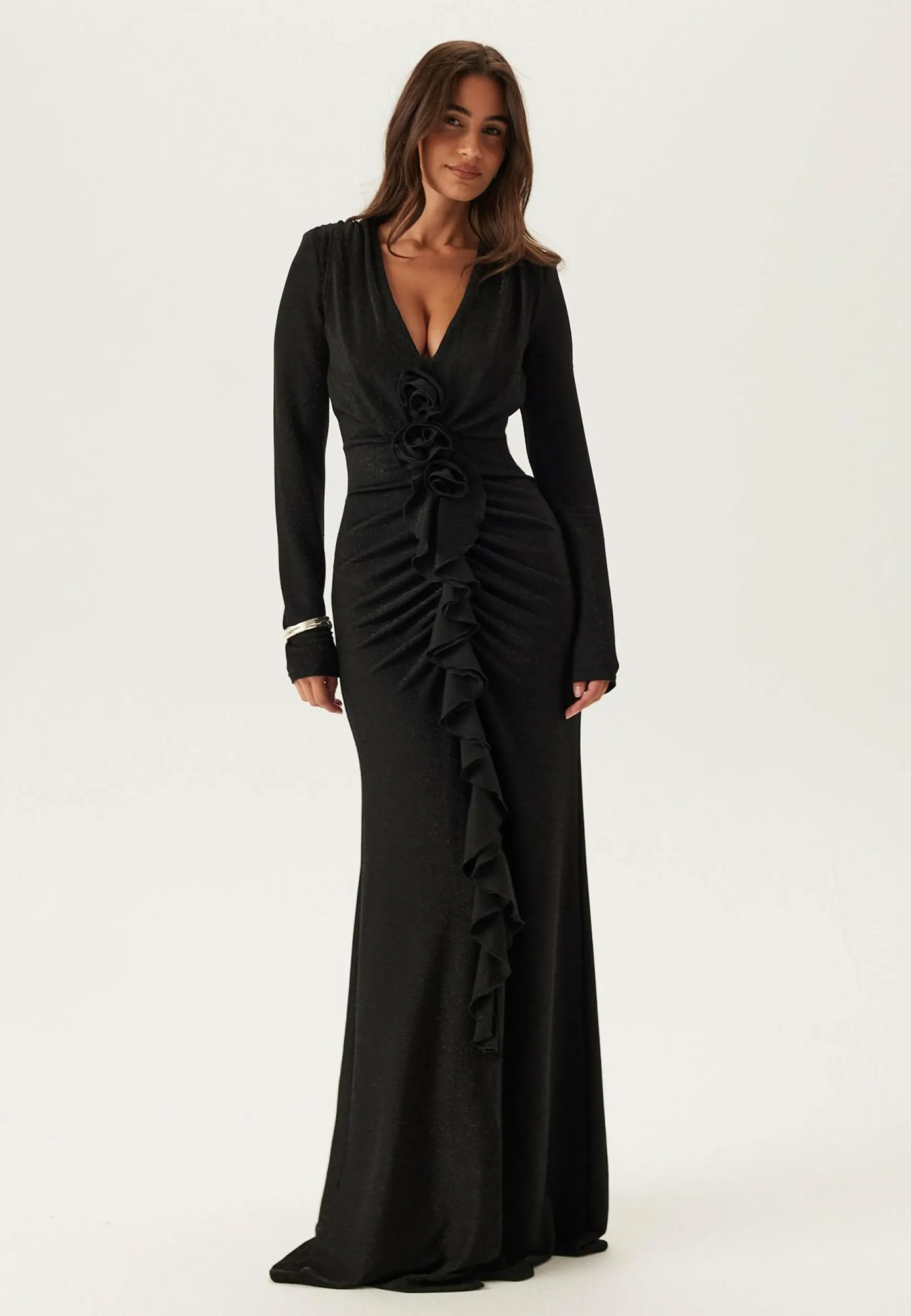 Sparkling Low V-neck Slit Gown