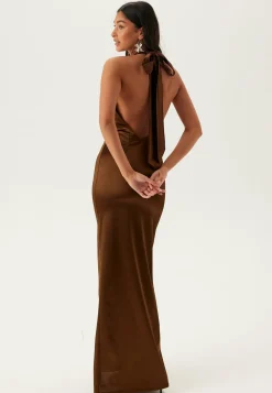 Stretch Satin Halterneck Gown