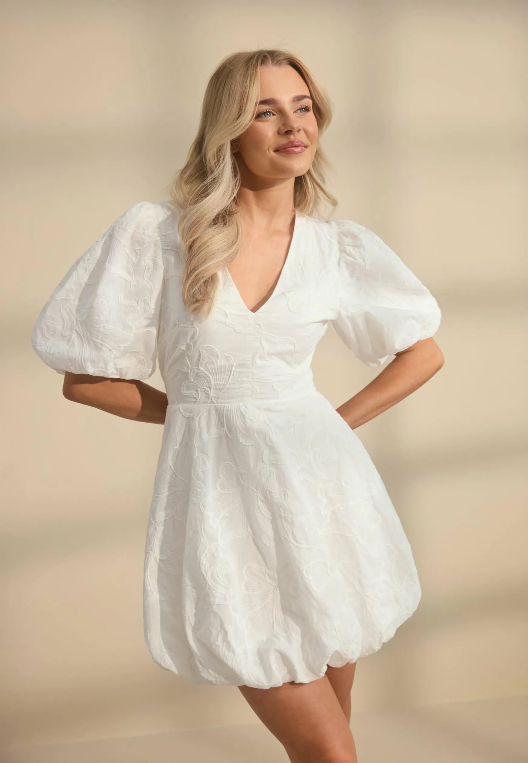 V-neck Bubble Hem Short Dress