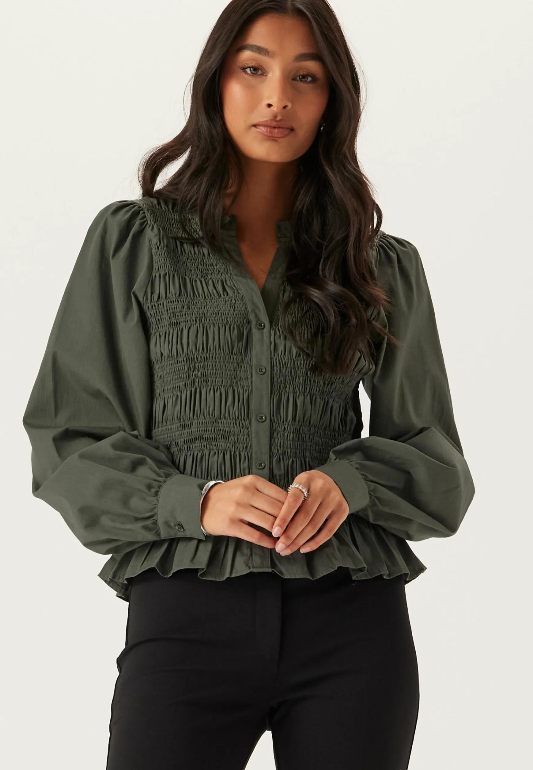 V-neck Cotton Smock Blouse