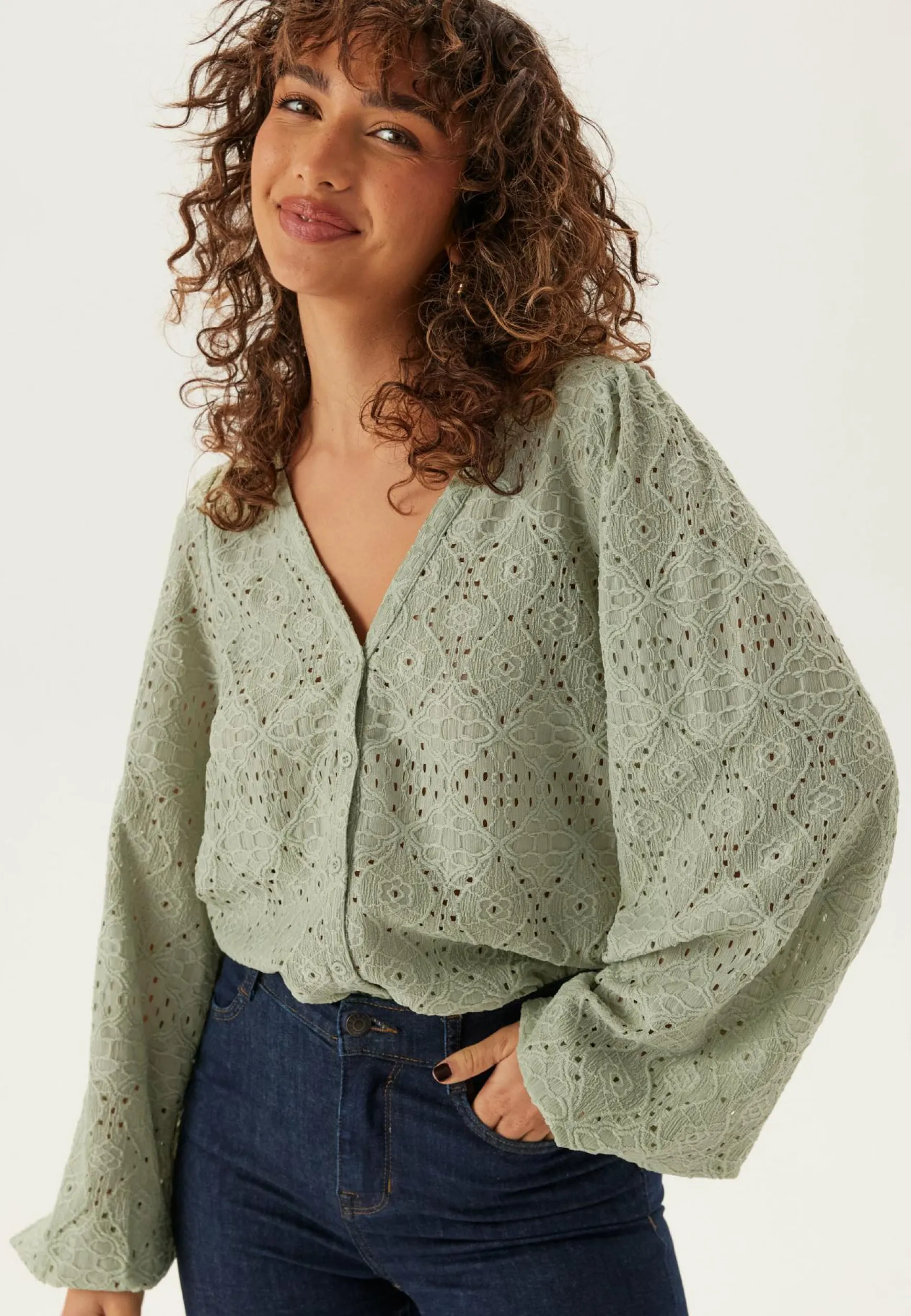 Volume Sleeve Button Blouse